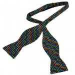 Black & Multi Coloured Patterned Self Tie Silk Bow Tie