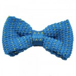 Blue & Yellow V Patterned Knitted Bow Tie