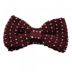 Burgundy & White V Patterned Knitted Bow Tie