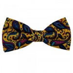 Mustard Yellow, Blue & Purple Paisley Silk Bow Tie